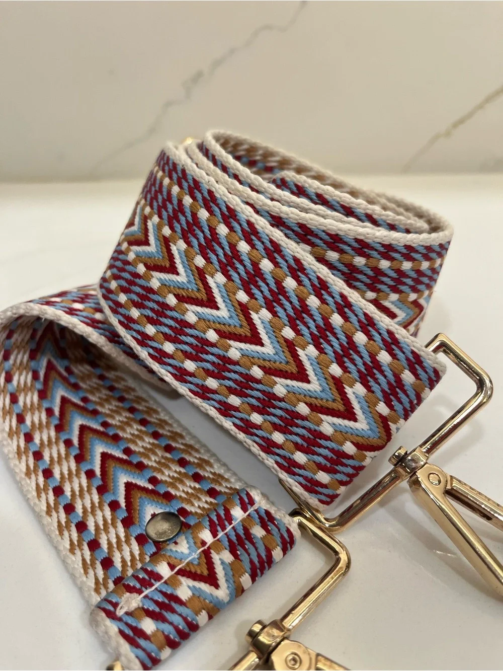 Boho Woven Adjustable Crossbody Bag Strap Red Blue Tan Gold Hardware